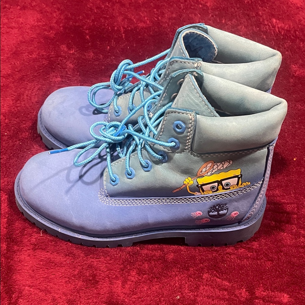 Timberland Blue Kids Boots Special Edition Sponge Bob with Fun Design